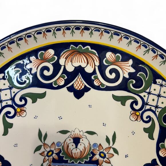 Vintage 80s Rouen Desvres Faience Pottery Hand Painted 14 Inch Floral Platter - Picture 2 of 10